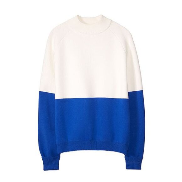 Tory Sport by Tory Burch Blue and White Preppy Colorblock Sweater - Picture 2 of 8